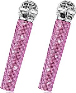 Threan 2 Pcs Fake Microphone Prop Mic Bling Rhinestones Shining Microphone Prop Plastic Play Microphone Pretend Glitter Bedazzled Microphones for Disco Stage Christmas Party(Pink) Microphone Prop, Fake Microphone, Disco Stage, Bling Rhinestones, Stage Props, 10th Birthday, Microphones, Christmas Party, Glitter