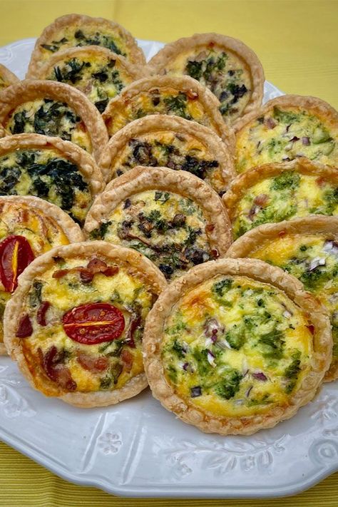 Quiche Made With Crescent Rolls, Quiche Shell Recipe, Breakfast Tarts Egg, Breakfast Quiche Recipes Easy Brunch Ideas, Spinach Tarts Mini, Frozen Tart Shell Recipes, Mini Veggie Quiche, Quiche For A Crowd Brunch, Tenderflake Quiche Recipe