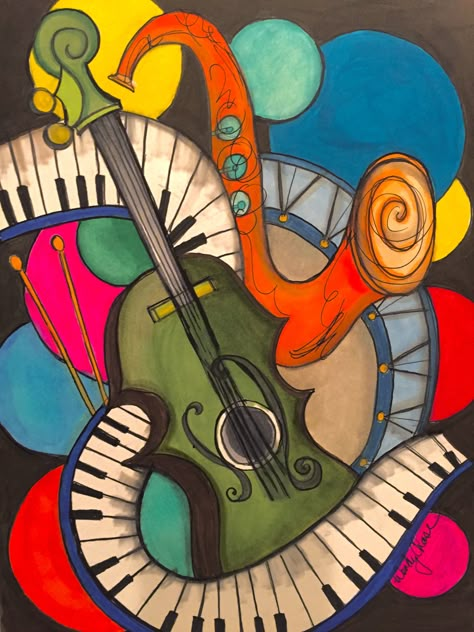 Music Art Painting, Music Paintings, Music Room Art, Composition Painting, Art Deco Artwork, Instruments Art, Applique Art, Modern Graphic Art, Music Drawings