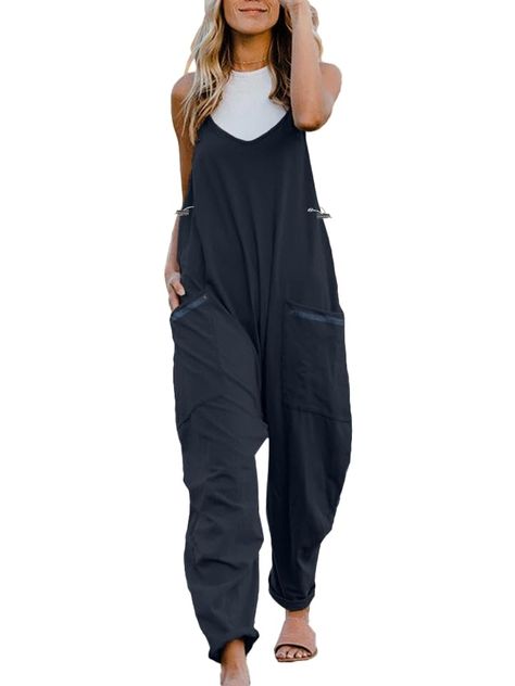 PRICES MAY VARY. the overalls are too big , It is recommended to buy one size smaller Material: Spaghetti strap jumpsuit made of 73% Cotton 21% Polyester 6% Spandex.The fabric is soft and comfortable, stretchy, lightweight and breathable Features:Loose fit overalls for women, long baggy harem pants,loose style, v-neck design, spaghetti strap jumpsuits,sleeveless rompers ,casual summer /spring outfits, solid color,standard size,suit for vacation, makes you look very chic Vogue Design:This women C Fall Overalls, Overalls Baggy, Summer Spring Outfits, Baggy Jumpers, Baggy Harem Pants, Vogue Design, Baggy Overalls, Tight Tank Top, Spaghetti Strap Jumpsuit