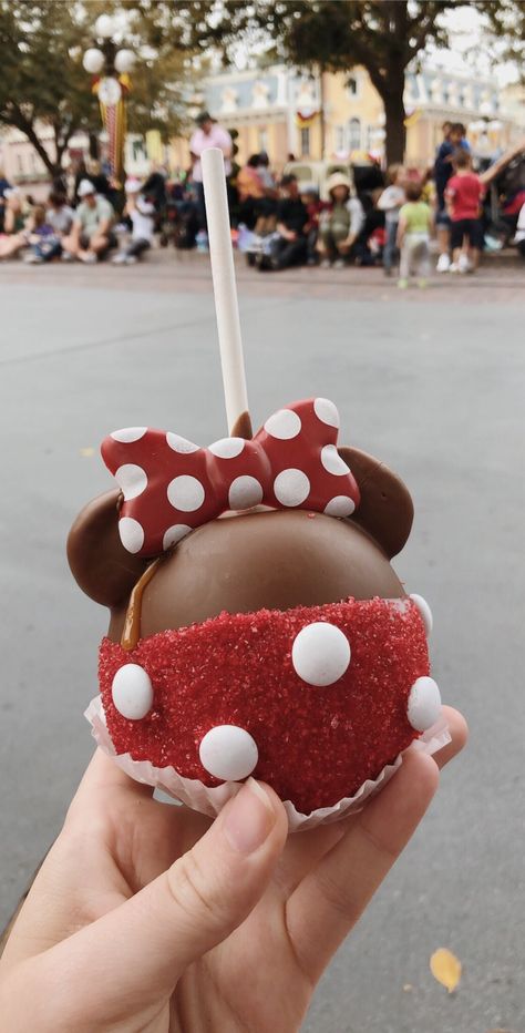 minnie mouse, caramel apple, disneyland, parade, disney food Best Disneyland Food, Disneyland Snacks, Disney Themed Food, Disney Sweets, Aesthetic Warning, Disney Desserts, Disney Eats, Paris Winter, Disney Pics