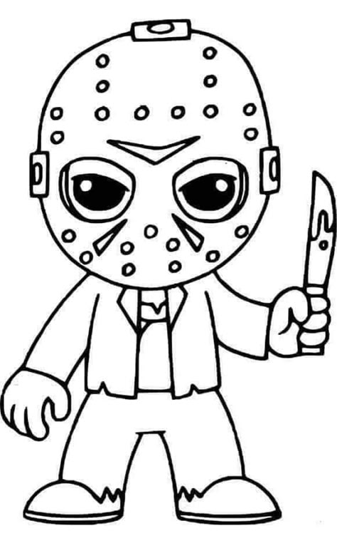 Friday The 13th Coloring Pages, Scary Movie Coloring Pages, Halloween Character Drawings, Ghost Face Coloring Pages, Cartoon Horror Characters, Creepy Coloring Pages, Scary Coloring Pages, Halloween Train, Creepy Dude