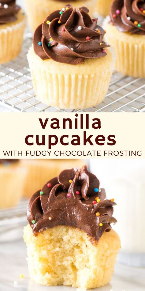 Yellow Cake Cupcakes, Frosting For Chocolate Cupcakes, Cupcakes With Chocolate Frosting, Frost Cupcakes, Homemade Cupcake Recipes, Yellow Cupcakes, Cupcakes With Chocolate, Chocolate Frosting Recipes, Vanilla Cupcake Recipe