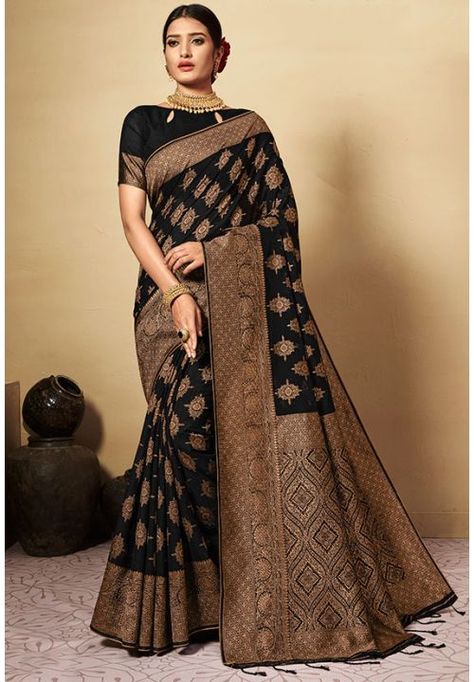 Black Banarasi Silk Saree Black Banarasi Saree, Saree In Black, Indian Sarees Online, Sarees Collection, Black Saree, Designer Sarees Online, Art Silk Sarees, Trendy Sarees, Banarasi Saree