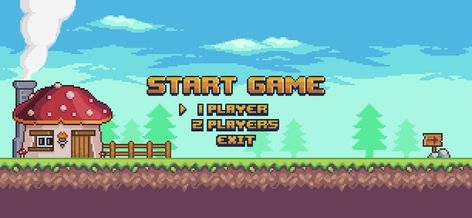 Platform Game Level Design, Game Home Screen, Pixel Art Game Background, Pixel Game Background, Pixel Art Website, Menu Drawing, Start Game, Video Game Backgrounds, Instagram Graphic Design