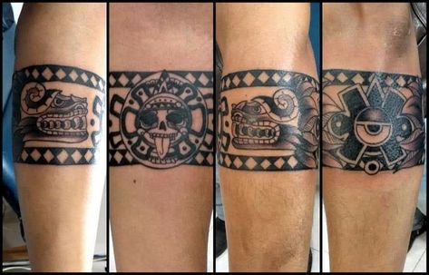 Mayan Arm Band Tattoo, Mexican Tatoos Ideas Men, Aztec Arrow Tattoo, Mayan Geometric Tattoo, Mexican Arm Band Tattoo, Aztec Wrist Tattoo, Aztec Small Tattoo, Mayan Tattoos Men Forearm, Ankle Cuff Tattoo Men