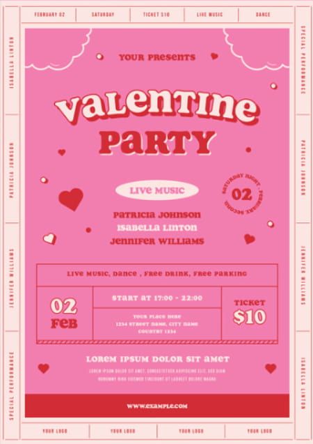 Check out the Pink Valentine's Day Party Flyer Template for your next club and party event. Take advantage of this premade PSD template for Photoshop - More amazing template on FFFLYER - Club & Party, Flyer Templates, Holiday & Event Flyer, Party Flyer, Valentines Day Flyer Pop Up Event Flyer, Pink Flyer Design, Valentines Marketing Ideas, Flier Designs Ideas, Cute Flyers, Aesthetic Flyer Design, Valentines Graphic Design, Aesthetic Flyer, Event Graphic Design