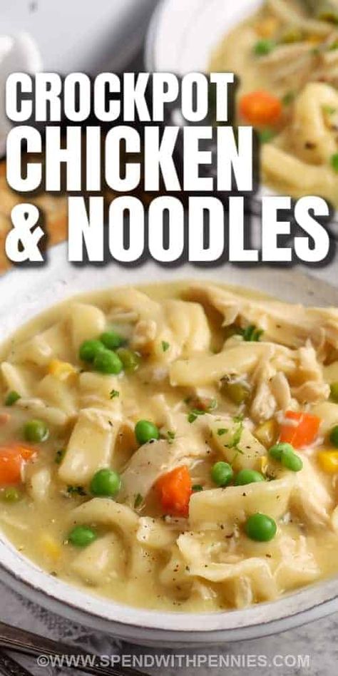 Slow Cooker Easy Chicken Recipes, Best Crockpot Chicken And Noodles, Chicken Reames Noodles Crockpot, Crockpot Chicken With Noodles, Creamy Chicken Noodles Crockpot, Crockpot Reames Chicken And Noodles, Best Chicken Noodle Soup Recipe Crock Pot, Crock Pot Soup Chicken Noodle, Chicken Noodle Soup Frozen Noodles