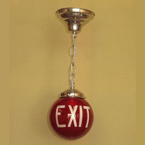 Streamline Art, Ruby Red Color, Firefighter Decor, Exit Sign, Sports Club, Retro Interior, Globe Lights, White Letters, Lighted Signs