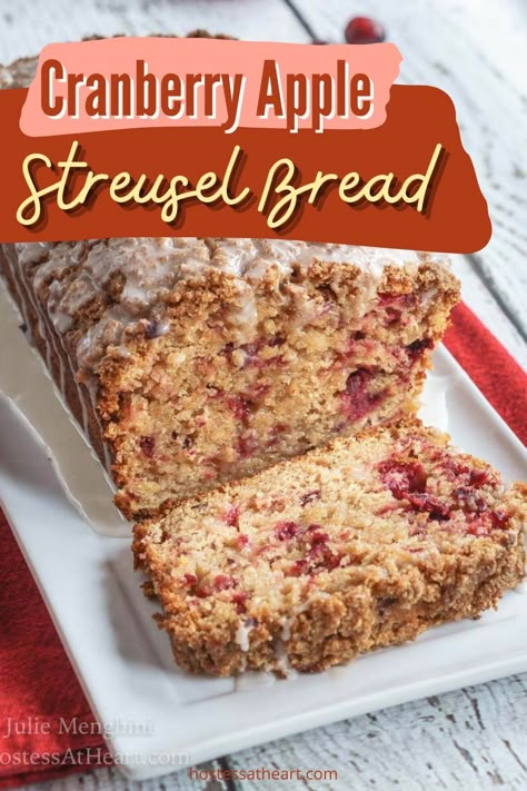 Apple Streusel Bread Recipe, Christmas Breads, Easy Quick Bread, Cranberry Bread Recipes, Apple Bread Recipe, Dessert Breads, Apple Streusel, The Cranberries, Cranberry Apple