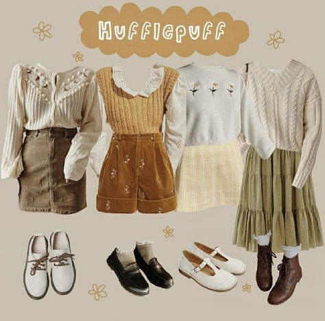 Honeycore Aesthetic Outfits, Soft Cottagecore Outfits, Hufflepuff Things, Hufflepuff Outfit, Moodboards Aesthetic, 80s Inspired Outfits, Which Hogwarts House, Princess Inspired Outfits, House Moodboard