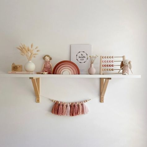 Toddler Room Girls, Nursery Shelf Ideas, Pink Kids Bedroom, Twin Bed Platform, Upholstered Twin Bed, Twin Bed Frames, Nursery Shelf Decor, Earthy Pink