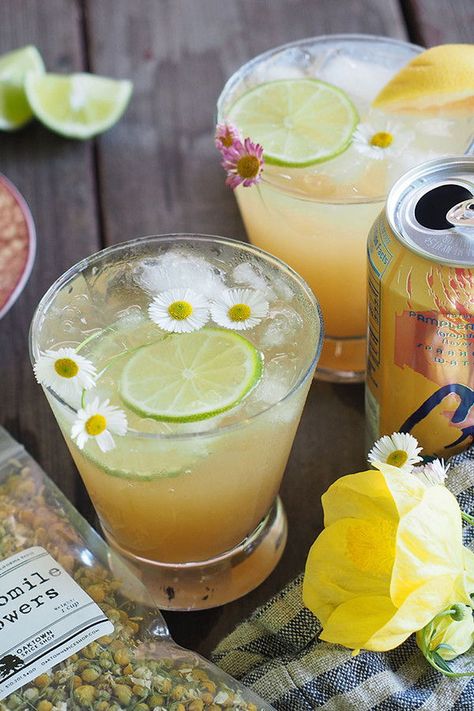 Chamomile Paloma. Infusing tequila with chamomile tea turns this Paloma into a whole new cocktail. It’s a super refreshing spring or summer drink made even better with Pamplemousse La Croix! Get the recipe. #lacroix  #paloma #chamomile #lacroixcocktail #cocktail #summer #spring #grapefruit Chamomile Tea Cocktail, La Croix Cocktails, Chamomile Recipes, Clay Business, Boozy Treats, Lime Rickey, Cocktail Summer, Perfect Summer Drink, Cocktail Syrups