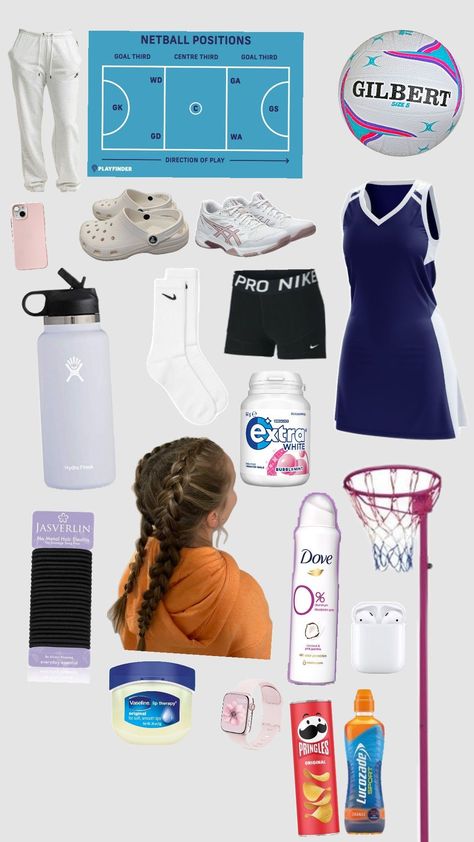 netball girl essentials #netball #netballgirl #netballaesthetic #sports #netballoutfit #netballfit #outfit #outfitinspo #school #relatable Netball Outfits, Netball Pictures, School Relatable, Girl Essentials, Country Sports, Vaseline Lip Therapy, Netball, Easy Trendy Outfits, Sporty Girls