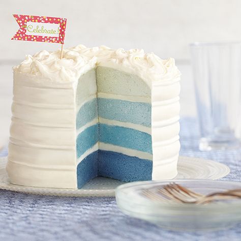 Blue To White Ombre, Blue Ombre Cake, Premium Cake, Ombré Cake, Ombre Cake, Blue Food Coloring, Blue Cakes, Gender Reveal Cake, Blue Food