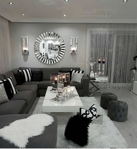 Gray Living Room Design, Black Living Room Decor, Living Room Decor Gray, First Apartment Decorating, Glam Living Room, Apartment Living Room Design, Black Living Room, Dream Apartment Decor, Future Apartment Decor