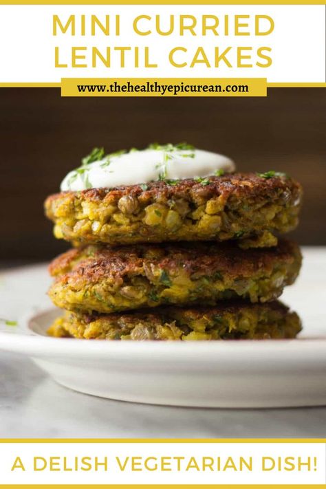 A side shot of lentil cakes with curry, lemon, garlic and herbs! Lentil Cakes, Gerd Friendly Recipes, Lentil Cake, Cooked Lentils, Lentil Fritters, Cocktails And Canapes, Lentil Dahl, Tea Time Food, Vegetarian Dish