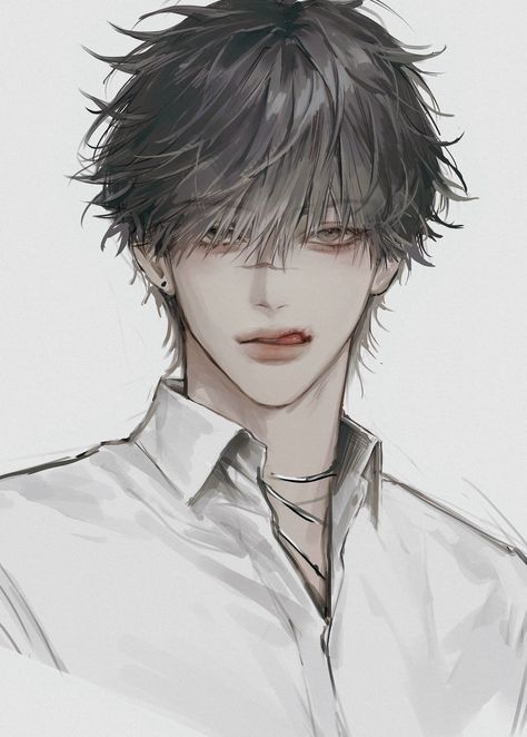 Grey Hair Boy, Kou Diabolik Lovers, Persona Anime, 얼굴 드로잉, 얼굴 그리기, Boy Drawing, Dark Anime Guys, Boy Character, Anime Guys Shirtless