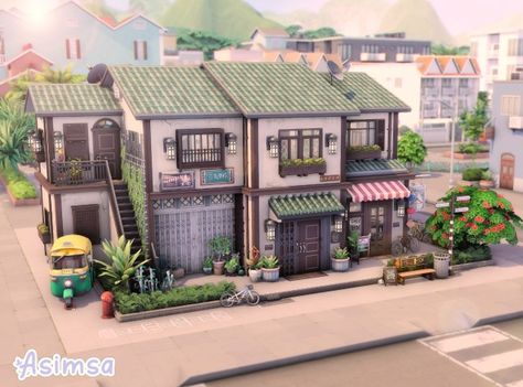 Sims Neighborhood, Modern Parisian Apartment, Japanese Apartment, Modern Parisian, Off Grid House, Apartment Exterior, Townhouse For Rent, Sims 4 House Plans, Sims 4 House Design