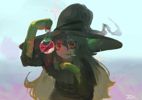 Goblin Witch, Goblin Art, Anime Witch, Photoshop Painting, Pretty Pics, Witch Art, Kid Character, Fantasy Aesthetic, Anime Character Drawing