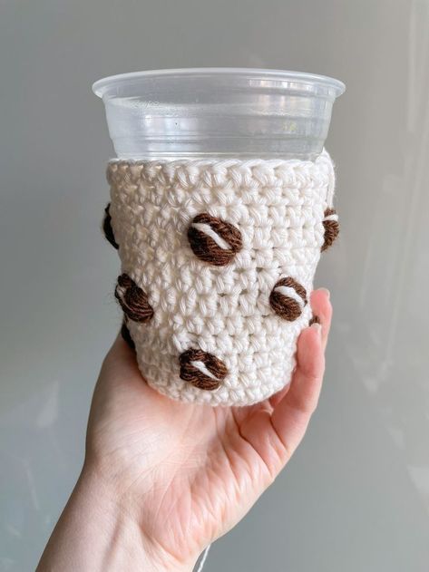 Coffee Bean Cup Cozy Crochet Pattern / Stash Bust / OneStopWOnders Cup Cozy Crochet, Cup Cozy Crochet Pattern, Crochet Mug, Crochet Mug Cozy, Crochet Coffee Cozy, Crochet Cup Cozy, Cozy Crochet Patterns, Crochet Cozy, Quick Crochet Patterns