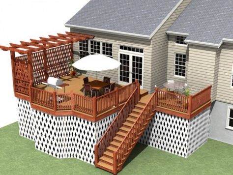 trellis and small pergola on one side of deck for more privacy - climbing vines/fairy lights Small Pergola, Deck Privacy, Pergola Swing, Carport Designs, Pergola Design, Deck Designs Backyard, Privacy Walls, Deck With Pergola, Decks Backyard