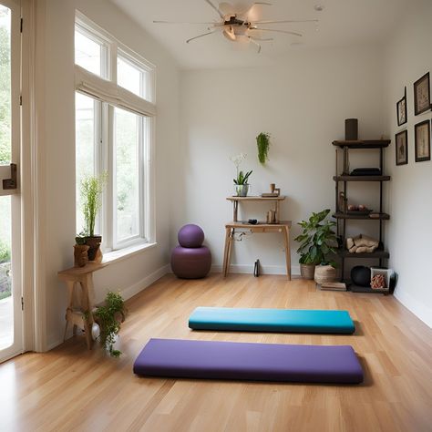 Light and Airy This yoga room is bathed in natural light, thanks to the large windows and the light-colored walls. The airy feel of the space is perfect for stretching, breathing, and finding your center. How do you incorporate natural light into your home workout routine? #yogalife #homestudio Gym Closet, Yoga Corner, Home Yoga Room, Home Workout Routine, Colored Walls, Zen Room, Home Yoga, Dream Life House, Gym Ideas