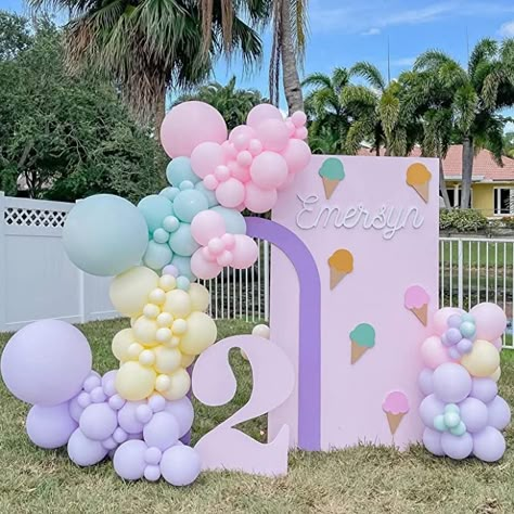 Two Sweet Balloon Garland, Unicorn Macaron, Balloons Arch, Photo Booth Background, Pastel Balloons, Candy Theme, Garland Arch, Rainbow Balloons, Birthday Balloon Decorations