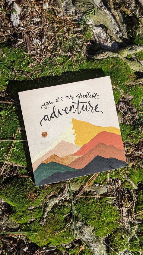 Adventure Canvas Painting, Adventure Painting Ideas, You Are My Greatest Adventure, Painting For Husband, Stylized Mountains, Paintings For Boyfriends, Adventure Painting, Nature Canvas Painting, Birthday Canvas