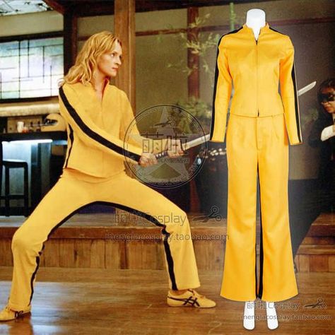 Kill Bill Yellow Suit, Kill Bill Diy Costume, The Bride Kill Bill Costume, Kill Bill Cosplay, Kill Bill Costume, Tarantino Films, Knit Suits, Yellow Costume, Bride Costume