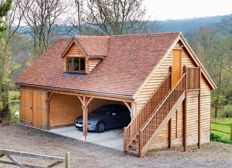 Garage With Room Above, Detached Garage Designs, Room Above Garage, Timber Garage, Garage Floor Paint, Garage Door Types, Trendy Door, Wooden Garage, Garage Remodel