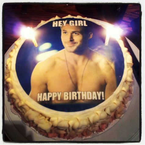 Ryan Gosling Cake     Patty Cakes by Meghan Ryan Gosling Birthday, Hey Girl Happy Birthday, Husband Appreciation, Райан Гослинг, Weird Quotes Funny, Birthday Planning, Ryan Gosling, Hey Girl, Fb Memes