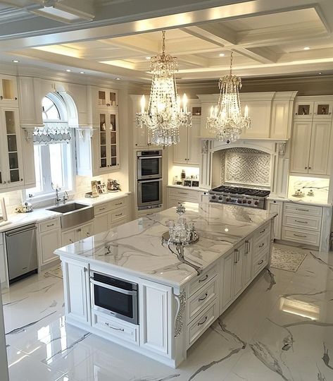 Elegant Kitchen Design, Fancy Kitchens, Dream Kitchens Design, Kitchen Remodel Design, Big Kitchen, Marble Counter, House Design Kitchen, Elegant Kitchens, Luxury Kitchen Design