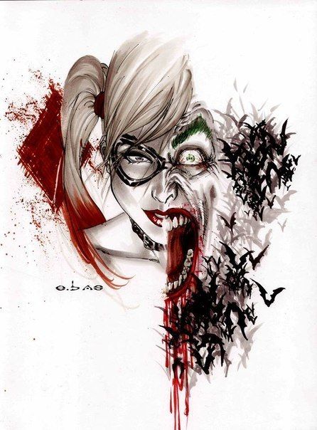 Half Harleys and Jokers Faces Tattoo Design - Crazy tremendous Harley Quinn and the Joker tattoo drawing. Harley Quinn Kunst, Joker E Harley Quinn, Harley Quinn Tattoo, Joker Tattoo, Joker Art, Harley Quinn Art, Batman Universe, Batman Joker, Joker And Harley Quinn