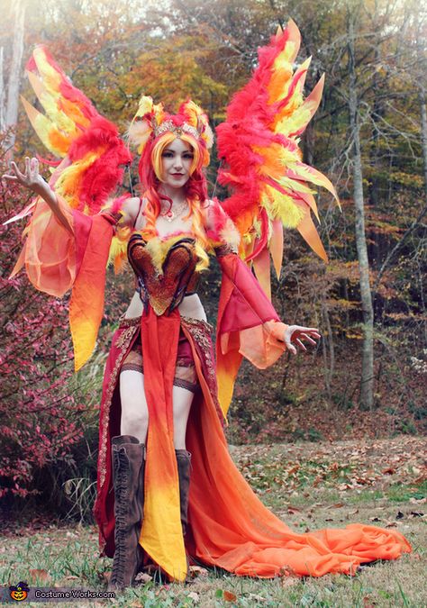 Firebird Art, Ash Costume, Phoenix Drawing, Phoenix Costume, Homemade Costume, Bird Costume, Costume Works, Halloween Costume Contest, Hippie Girl