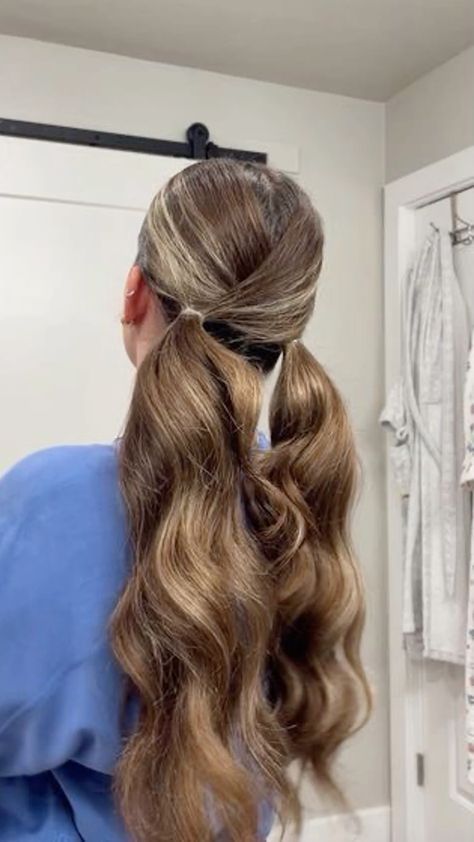 Headband And Pigtails, Cross Ponytail Hairstyles, Sadie Hawkins Hairstyles, Cute Long Brown Hairstyles, Cute Pigtails For Long Hair, School Hairstyles Brunette, Cute Practice Hairstyles, Veterans Day Hairstyles, Elegant Pigtails