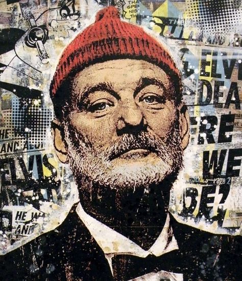 INSIDE THE ROCK POSTER FRAME BLOG: Greg Gossel Zissou Art Print of Bill Murray from The Life Aquatic on sale today Bill Murray Art, Steve Zissou, Wes Anderson Movies, Wes Anderson Films, Spoke Art, Life Aquatic, Bill Murray, Wes Anderson, Red Hat