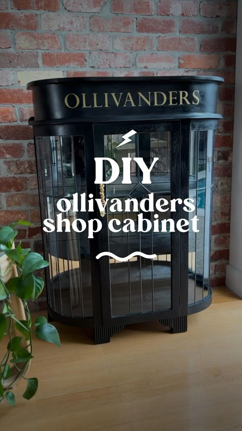 Day 4 of Unhinged Harry Potter Party Crafts and today we’re making an Ollivanders shop cabinet. You’ll need: • Far too many materials to… | Instagram Harry Potter Storage, Harry Potter Diy Furniture, Harry Potter Inspired Kitchen, Harry Potter Themed Living Room, Harry Potter Desk Aesthetic, Harry Potter Craft Room, Harry Potter Kitchen Decor Ideas, Harry Potter Entryway Decor, Subtle Harry Potter Decor