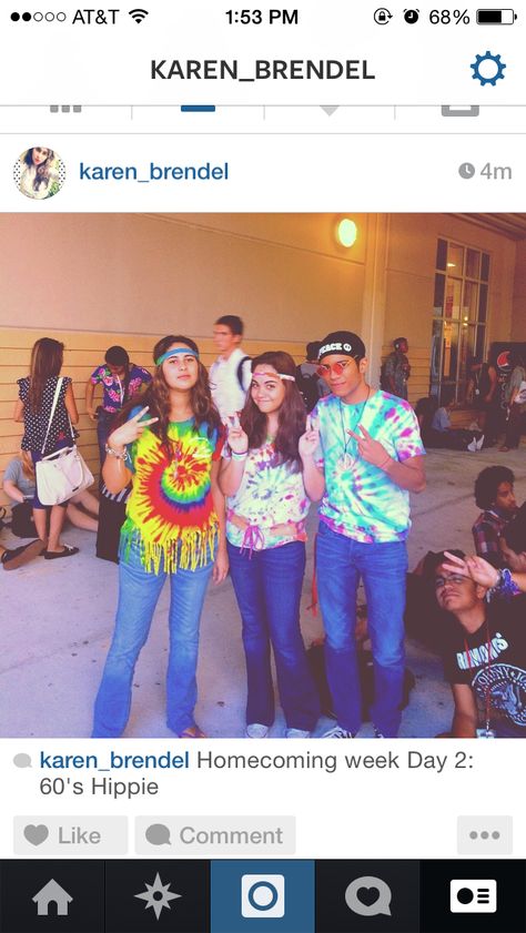 Homecoming week Day 2: 60's Hippie 60s Day Spirit Week, 60s Spirit Week Outfit, Diy Decades Day Outfits Spirit Weeks, Kids Decade Day Outfits, Hippie Dress Up Day School, Decade Dress Up Day School, Decades Spirit Week, 70s Day Spirit Week, Hippie Dress Up Day