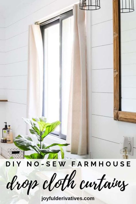 How to Make No-Sew DIY Drop Cloth Curtains the Easy Way! - Joyful Derivatives Easy Curtains, Cabin Makeover, Sewing Curtains, Canvas Curtains, Diy Farmhouse Decoration, Cloth Curtains, Cloth Diy, Market Booth, Rv Renovation