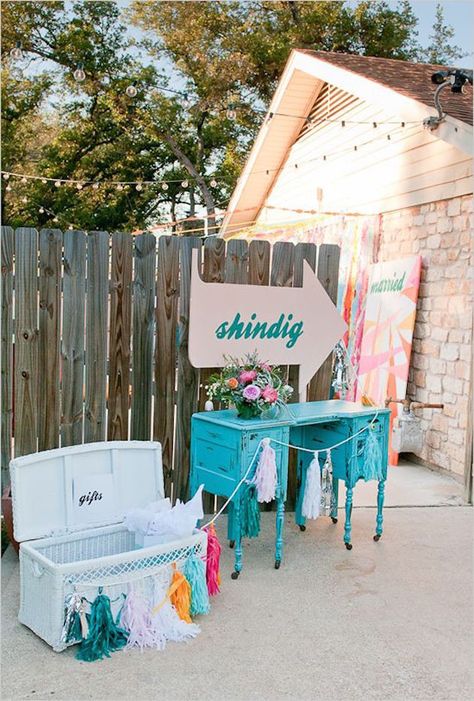 Dresser Paint, Chill Wedding, Colorful Backyard, Just Married Sign, Reception Entrance, Wedding Backyard Reception, Wedding Crashers, Backyard Party, Fall Wedding Dresses