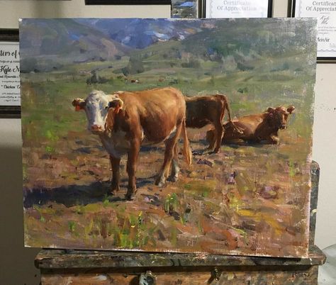 Cows In Pasture, Cow Photography, Harmony Art, Animals Painting, Farm Paintings, Wildlife Paintings, Crested Butte, Cow Painting, Cowboy Art