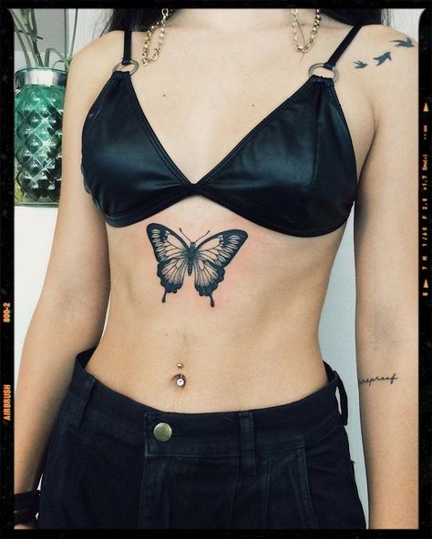 Under The Breast Tattoo, Tattoo Under Chest, Abdomen Tattoo, Butterfly Tattoo Stencil, Stomach Tattoos Women, 4 Tattoo, Inspiration Tattoo, Chest Piece Tattoos, Airbrush App