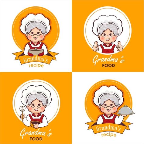 Set of grandma chef logo for restaurant ... | Premium Vector #Freepik #vector #grandma-cooking #grandma-logo #chef-character #chef-cartoon Logo For Restaurant, Small Business Plan Ideas, Chef Character, Padam Padam, Chef Cartoon, Tiffin Service, Grandma Design, Logo Design Coffee, Ice Cream Logo