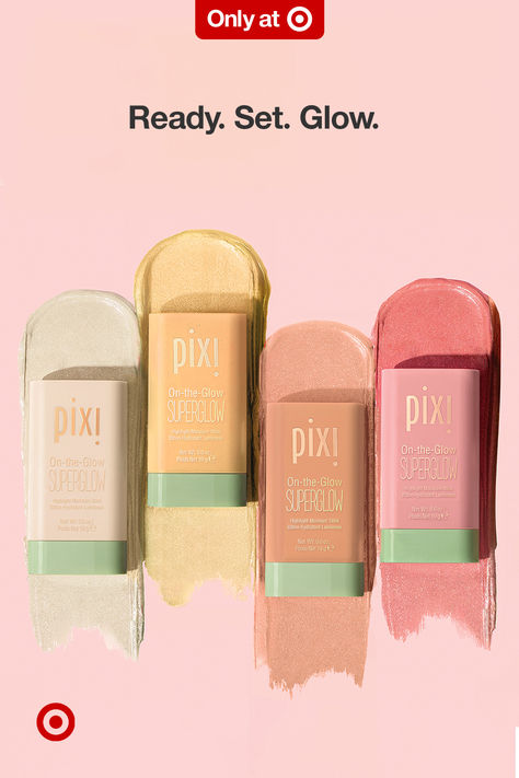 Perfect gel-cream highlighter for a super-natural glow that brightens & adds luminosity, in just one sweep. Get Pixi On-the-Glow SUPERGLOW highlighters, only at Target. Pixi Highlighter, Clear Eyebrow Gel, Pixi By Petra, Pixi Skintreats, Exfoliating Pads, Super Glow, Cream Highlighter, 2024 Wishlist, Kawaii Makeup