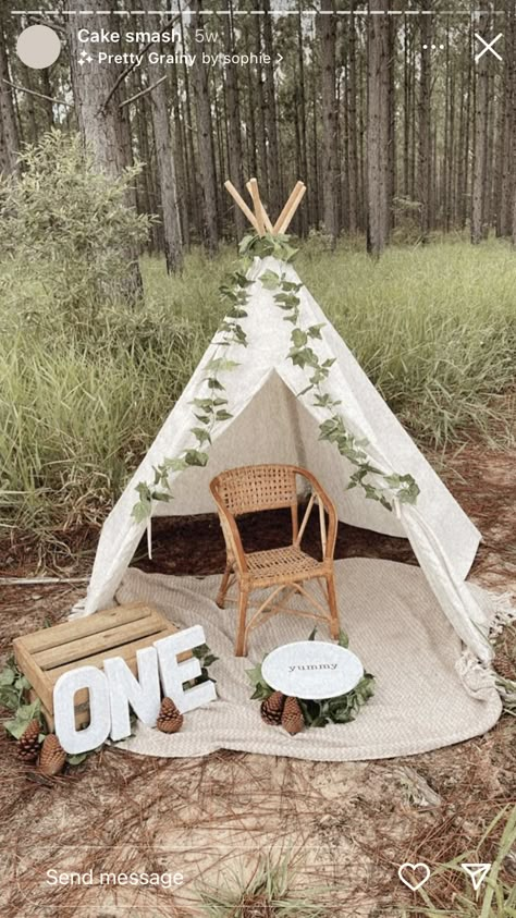 Wild One Outdoor Photoshoot, One Happy Camper First Birthday Photoshoot, One Happy Camper Cake Smash Photoshoot, One Happy Camper Photo Shoot, Teepee Tent Photoshoot, Outdoor Cake Smash Boy, Outdoor Smash Cake Photoshoot, First Birthday Outdoor Photoshoot, Outdoor First Birthday Pictures