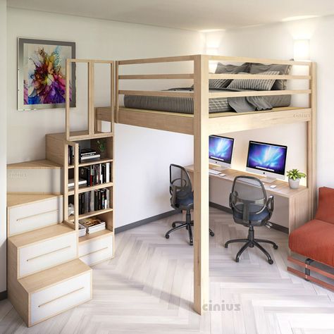 Mezanine Interior, Mezzanine Bedroom Ideas, Mezzanine Room, Natural Wood Bed, Mezzanine Bed, Mezzanine Bedroom, Mini Loft, Boys Bedroom Makeover, Loft Bunk Beds