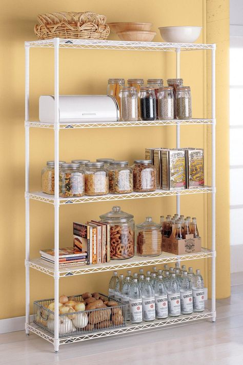 Kitchen Open Shelving Styling, Kitchen Shelving Units, Cluttered Kitchen, Small Pantry Organization, Perfect Pantry, Pantry Organizers, Style Pantry, Small Pantry, Kitchen Storage Rack