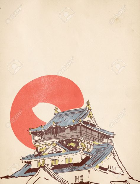 Japanese House Painting, Japanese House Drawing, House Drawing Sketches, Traditional Japanese House Plans, House Drawing Easy, Old Japanese House, Simple House Drawing, Japanese Ink Painting, Japan House