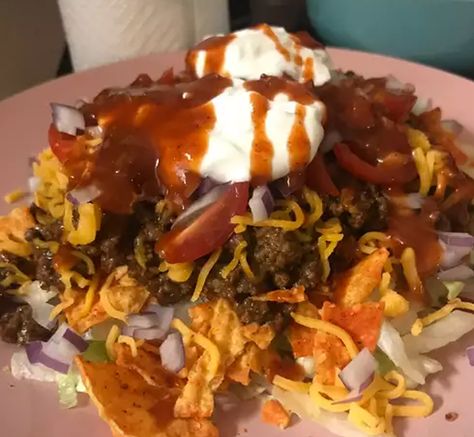 Dorito Nachos, Beef Taco Salad, Dorito Taco Salad, Dorito Taco, Taco Salad Ingredients, Taco Seasoning Mix, Spicy Salad, Taco Time, Thousand Island